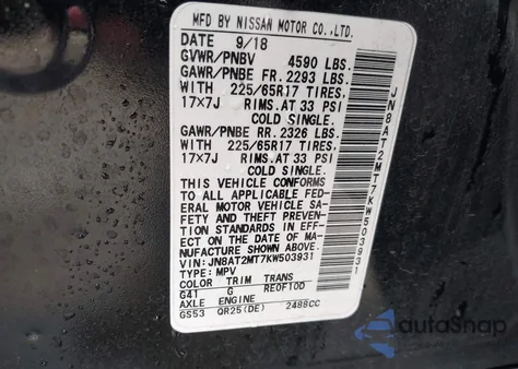 2019 Nissan Rogue S z USA, uszkodzony, nr VIN JN8AT2MT7KW503931